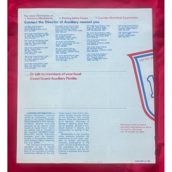 1976 US Coast Guard Auxiliary Courtesy Motorboat Examination Brochure 8-Panel - Picture 4 of 4